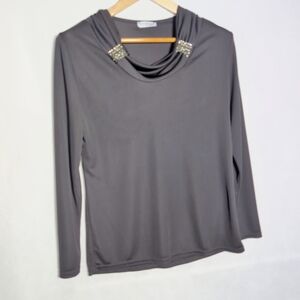 Cristian Italy Black XL  Blouse with Embellished Neckline
